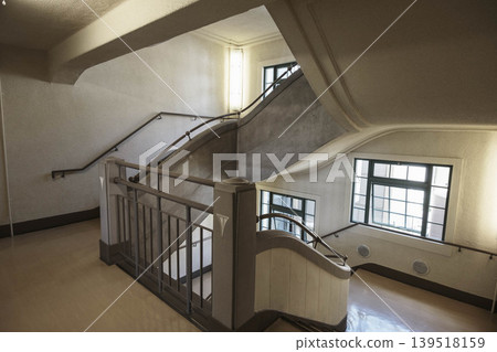 A staircase in a retro building, photographed at the Kobe City Overseas Emigration and Cultural Exchange Center. 139518159