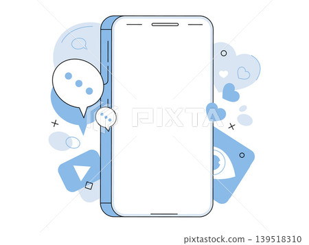 Smartphone with social media icons vector illustration. Digital marketing, online communication, social networking, mobile app, content creation, engagement. Mobile phone with interface elements Smartphone with social media icons vector illustration. Digital marketing, online communication, social networking, mobile app, content creation, engagement. Mobile phone with interface elements 139518310