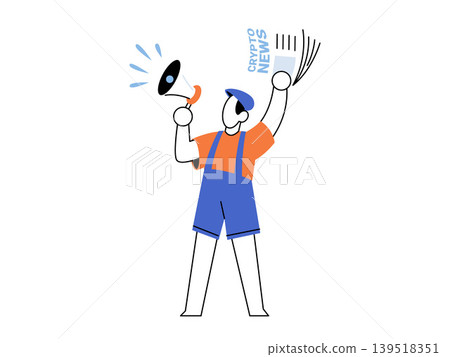 Man shouting into megaphone holding crypto news paper vector illustration. Cryptocurrency, finance, blockchain, marketing, digital assets, news. Male character with bullhorn Man shouting into megaphone holding crypto news paper vector illustration. Cryptocurrency, finance, blockchain, marketing, digital assets, news. Male character with bullhorn 139518351