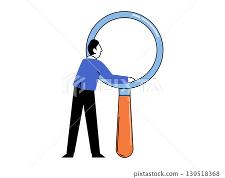 Man looking through a large magnifying glass vector illustration. Data analysis, recruitment, business investigation, seo, market research, finding solutions. Businessman with a giant loupe Man looking through a large magnifying glass vector illustration. Data analysis, recruitment, business investigation, seo, market research, finding solutions. Businessman with a giant loupe 139518368