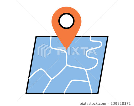Map with an orange location pin vector illustration. Navigation, travel planning, logistics, tourism, destination tracking, digital cartography. Paper chart with a position marker 139518371