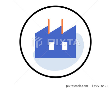Blue industrial factory icon in a circle vector illustration. Manufacturing, industry, production, business growth, urban infrastructure, supply chain. Minimalist manufacturing facility symbol Blue industrial factory icon in a circle vector illustration. Manufacturing, industry, production, business growth, urban infrastructure, supply chain. Minimalist manufacturing facility symbol 139518422