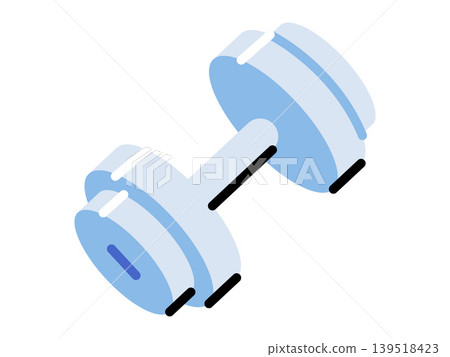 Isometric blue dumbbell for strength training vector illustration. Fitness center, bodybuilding, home workout, healthy lifestyle, muscle building, athletic equipment. Heavy weight barbell for gym Isometric blue dumbbell for strength training vector illustration. Fitness center, bodybuilding, home workout, healthy lifestyle, muscle building, athletic equipment. Heavy weight barbell for gym 139518423