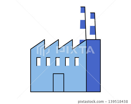 Blue industrial factory building with smokestacks vector illustration. Manufacturing industry, global production, business growth, energy sector, urban development, economy. Minimalist plant facility Blue industrial factory building with smokestacks vector illustration. Manufacturing industry, global production, business growth, energy sector, urban development, economy. Minimalist plant facility 139518438