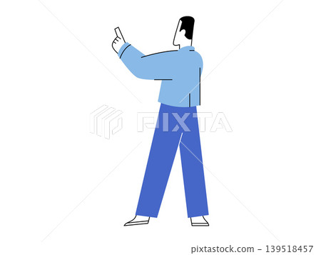 Man holding a smartphone vector illustration. Mobile technology, digital communication, social media, online browsing, remote work, app development. Male person using a mobile device Man holding a smartphone vector illustration. Mobile technology, digital communication, social media, online browsing, remote work, app development. Male person using a mobile device 139518457