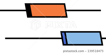 Orange and blue rectangular blocks on lines vector illustration. Electronics, engineering, progress, data, circuit, management. Linear elements with colored geometric shapes and symbols Orange and blue rectangular blocks on lines vector illustration. Electronics, engineering, progress, data, circuit, management. Linear elements with colored geometric shapes and symbols 139518473