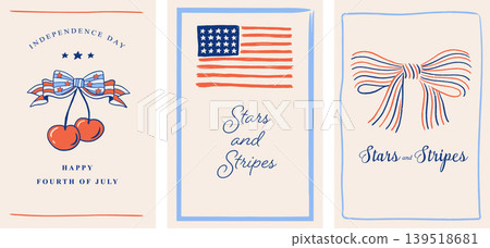 Hand drawn vintage posters, cards, fliers and banners for 4th of July, US Independence Day. Vector Hand drawn vintage posters, cards, fliers and banners for 4th of July, US Independence Day. Vector 139518681