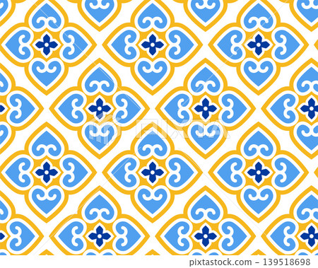 Traditional Azulejo Portuguese tile seamless pattern. Ornamental Mediterranean ceramic design Traditional Azulejo Portuguese tile seamless pattern. Ornamental Mediterranean ceramic design 139518698