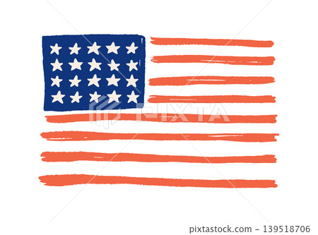 Hand drawn American flag for 4th of July, US Independence Day. Vector illustration. Hand drawn American flag for 4th of July, US Independence Day. Vector illustration. 139518706