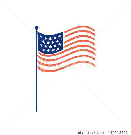 Waving American flag for 4th of July, US Independence Day. Hand drawn vector illustration. Waving American flag for 4th of July, US Independence Day. Hand drawn vector illustration. 139518712