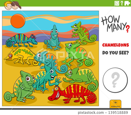 counting cartoon chameleons animal characters educational puzzle counting cartoon chameleons animal characters educational puzzle 139518889