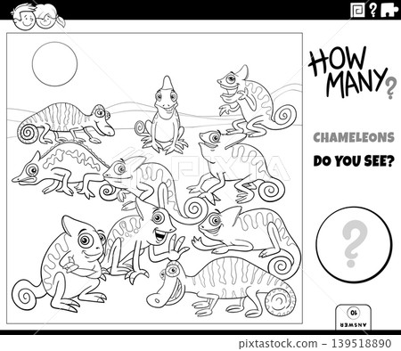 counting cartoon chameleons animal characters educational puzzle coloring page counting cartoon chameleons animal characters educational puzzle coloring page 139518890