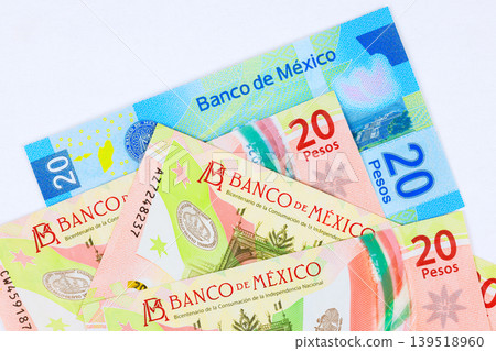 Various denominations of Mexican money, such as 20 peso national cash Various denominations of Mexican money, such as 20 peso national cash 139518960