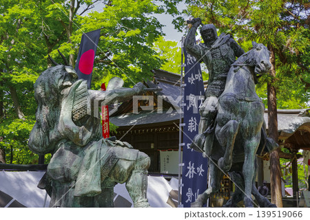 Statues of Takeda Shingen and Uesugi Kenshin at the Kawanakajima Battlefield Historical Park Statues of Takeda Shingen and Uesugi Kenshin at the Kawanakajima Battlefield Historical Park 139519066
