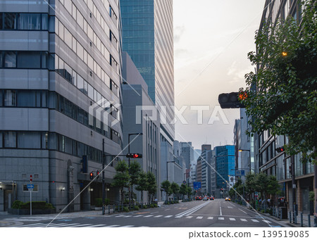 黃昏時分,寧靜的辦公區和十字路口。 黃昏時分,寧靜的辦公區和十字路口。 139519085