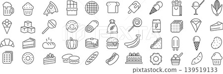 A set of monochrome vector line art icons related to carbohydrates. 139519133