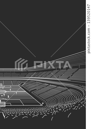 Minimalist soccer stadium in match day white lines on gray background vertical template have blank space. Minimalist soccer stadium in match day white lines on gray background vertical template have blank space. 139520147
