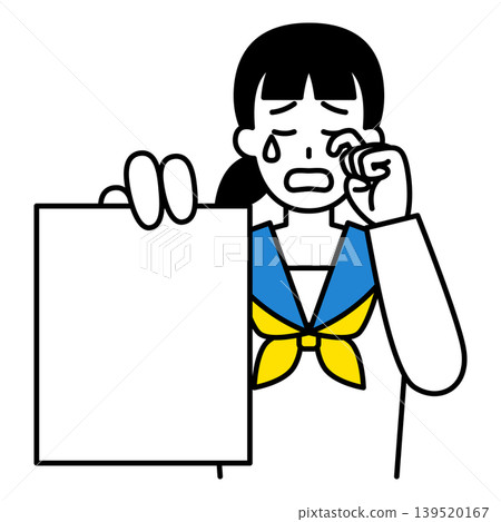 一名女學生一邊哭泣一邊展示她的證件。 139520167