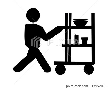 Icon of a staff member pushing a serving cart. Icon of a staff member pushing a serving cart. 139520199