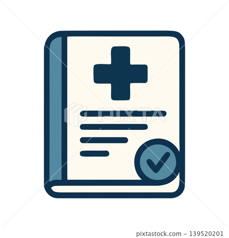 Flat Design Medical Record Book Document With Plus Sign and Check Mark Symbol Flat Design Medical Record Book Document With Plus Sign and Check Mark Symbol 139520201