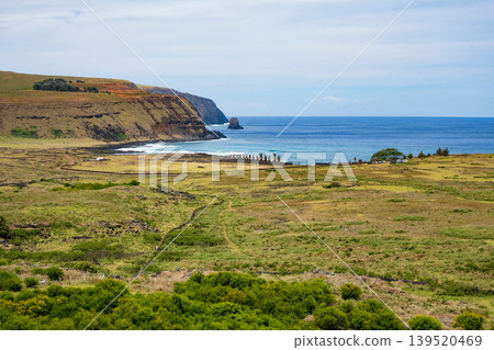 View of Ahu Tongariki from the top of Rano Raraku Hill, Easter Island, November 2025. View of Ahu Tongariki from the top of Rano Raraku Hill, Easter Island, November 2025. 139520469