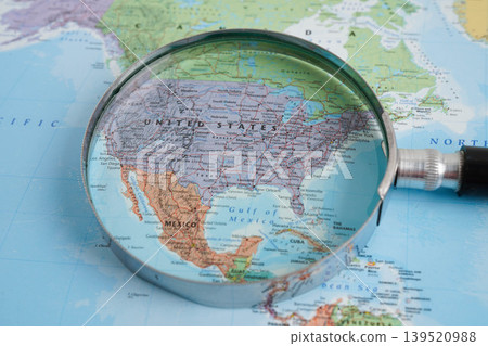 Bangkok, Thailand December 10, 2023 USA america map in world map paper. 139520988