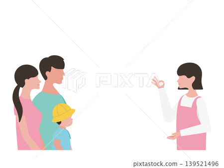 Vector illustration of a childcare worker and family member making an OK sign (boy) Vector illustration of a childcare worker and family member making an OK sign (boy) 139521496