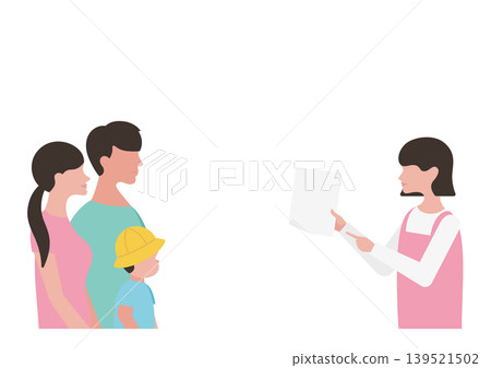 Vector illustration of a childcare worker and family member explaining documents (boy) Vector illustration of a childcare worker and family member explaining documents (boy) 139521502