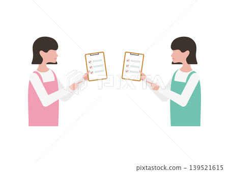 A set of vector illustrations of a childcare worker explaining a checklist. A set of vector illustrations of a childcare worker explaining a checklist. 139521615