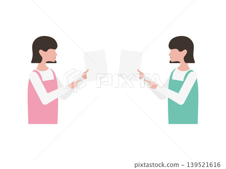 A set of vector illustrations of a childcare worker explaining documents. 139521616