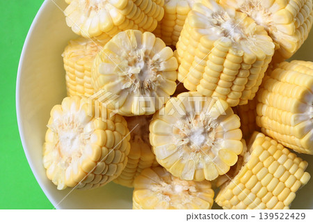 Fresh corn cobs cut into small pieces Fresh corn cobs cut into small pieces 139522429