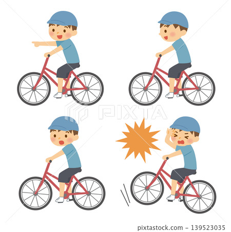 Four patterns of boys riding bicycles Four patterns of boys riding bicycles 139523035