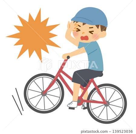 一個騎腳踏車的男孩撞到東西了。 139523036