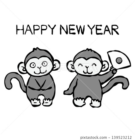 【黑白】新年賀卡素材：猴子 139523212