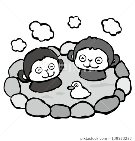[Monochrome] One-point design: Monkey bathing in a hot spring (Monkey) 139523283
