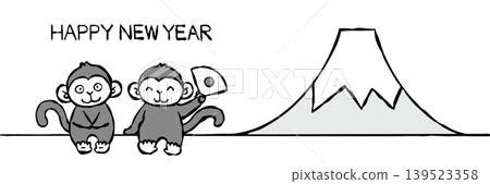 [Monochrome] New Year's card material: Simple design of a monkey and Mt. Fuji 139523358