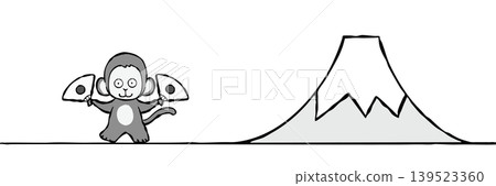 【黑白】新年賀卡素材：簡單的猴子和富士山 139523360