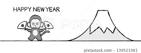 【黑白】新年賀卡素材：簡單的猴子和富士山 139523361