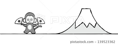 【黑白】新年賀卡素材：簡單的猴子和富士山 139523362