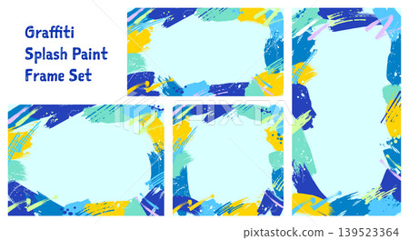 A set of pop summer-colored blue frame backgrounds painted with colorful paint. 139523364