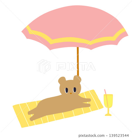 A bear lying down under a parasol A bear lying down under a parasol 139523544