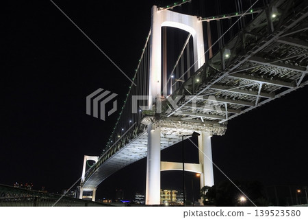 Illuminated Rainbow Bridge - Night view of the bay area Illuminated Rainbow Bridge - Night view of the bay area 139523580
