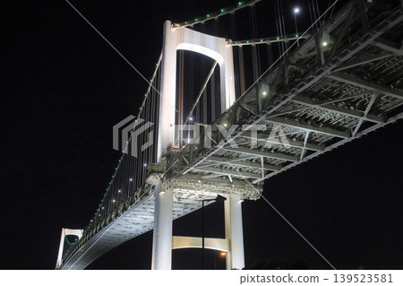 Illuminated Rainbow Bridge - Night view of the bay area Illuminated Rainbow Bridge - Night view of the bay area 139523581