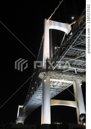 Illuminated Rainbow Bridge - Night view of the bay area Illuminated Rainbow Bridge - Night view of the bay area 139523582