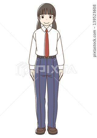 Full-body illustration of a female student in slacks (smiling) Full-body illustration of a female student in slacks (smiling) 139523608