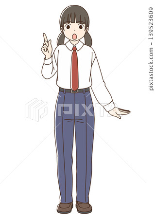身穿休閒褲的女學生全身插圖（引人注目） 139523609