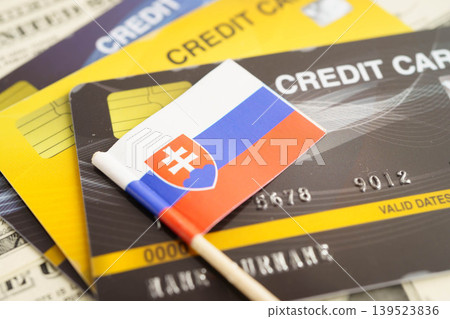 Slovakia flag on credit card, finance economy trading shopping online business. Slovakia flag on credit card, finance economy trading shopping online business. 139523836