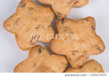 Warm homemade muffin display scene. Plate of starshaped raisin muffins inviting comfort. Kitchen scene with freshly baked starshaped raisin muffins displayed invitingly Warm homemade muffin display scene. Plate of starshaped raisin muffins inviting comfort. Kitchen scene with freshly baked starshaped raisin muffins displayed invitingly 139523974
