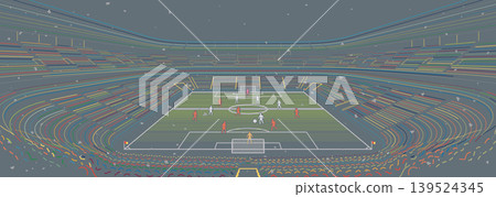 Minimalist soccer stadium in match day colorful lines with confetti banner template Minimalist soccer stadium in match day colorful lines with confetti banner template 139524345