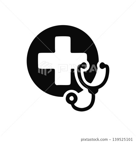 Simple Flat Graphic Medical Cross Symbol With Stethoscope Icon Representing Healthcare And Wellness Services Simple Flat Graphic Medical Cross Symbol With Stethoscope Icon Representing Healthcare And Wellness Services 139525101